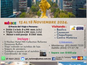 CDMX TOUR VIP DEL 15 AL 18 NOVIEMBRE 2024